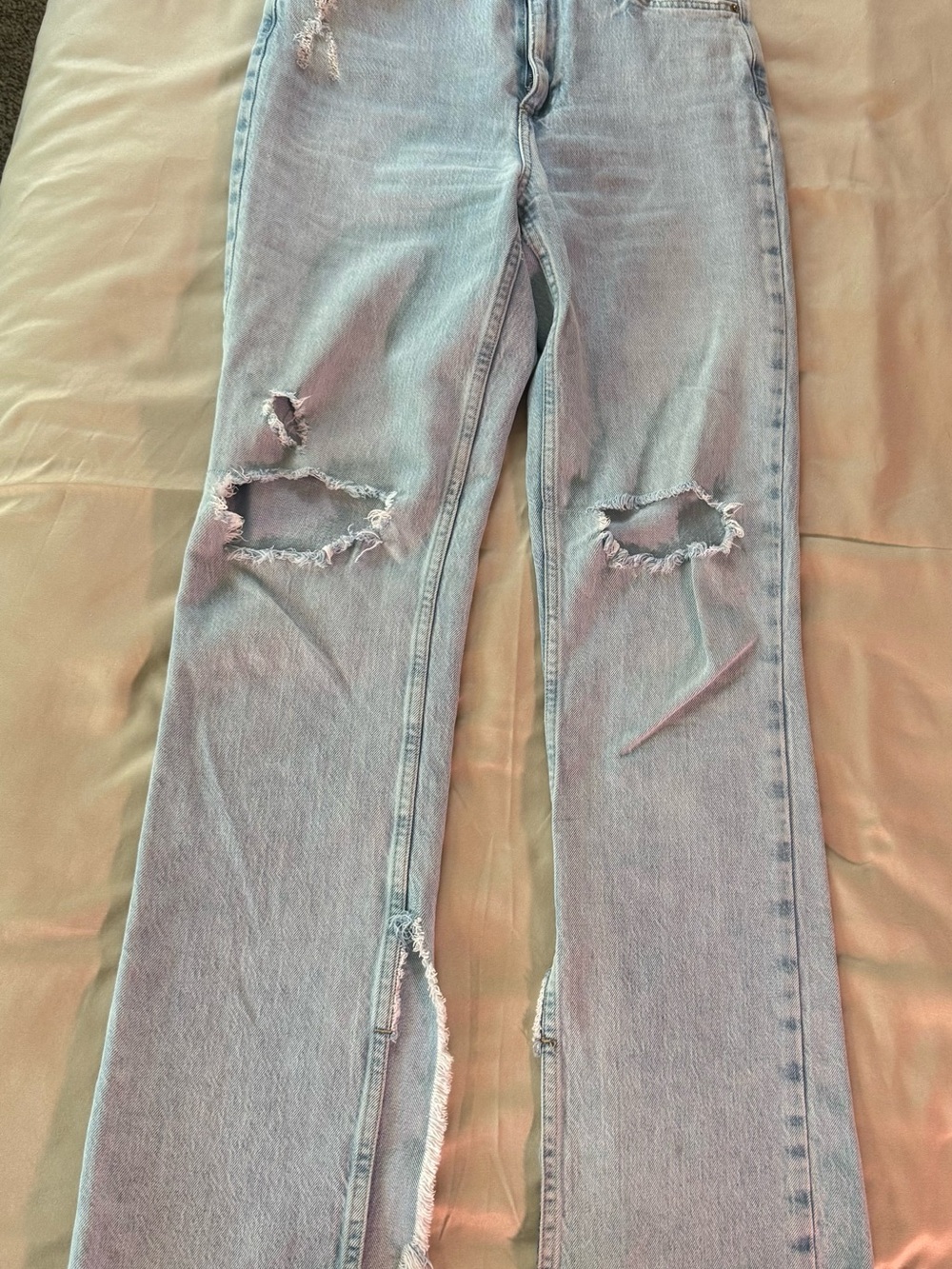 Zara Light Blue distressed slit flair Jeans